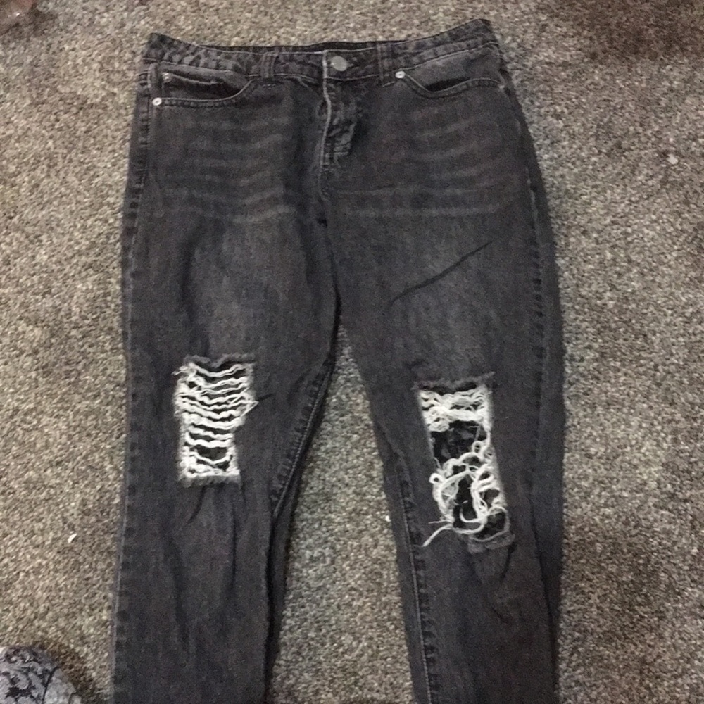 Black Washed Jeans With Lace Knees